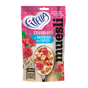 FITELLA Muesli s brusinkami malinami a lněným semínkem 50 g