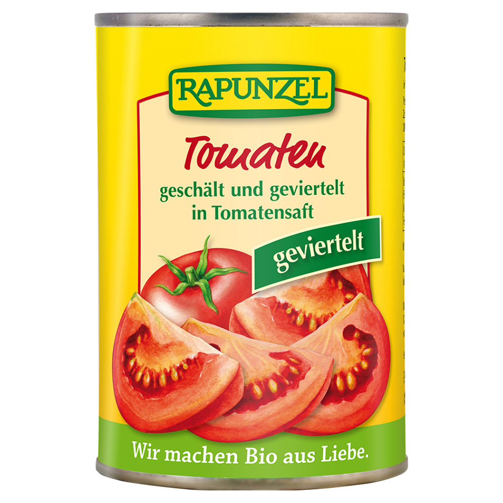 RAPUNZEL Rajčata loupaná čtvrcená BIO 400 g